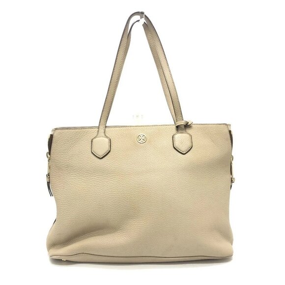 Tory Burch logo Tote bag Hand bag Leather Beige/GoldHardware - Picture 1 of 16